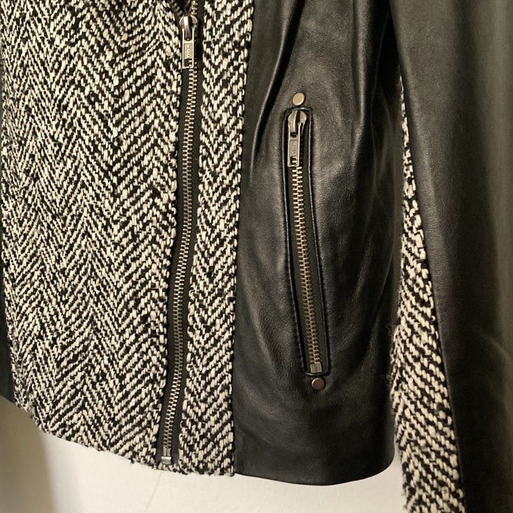 Bagatelle Leather Jacket w/ Houndstooth‎ Knit - Picture 4 of 9